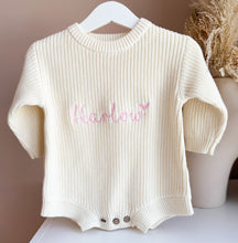 Load image into Gallery viewer, Knitted Romper Longsleeved with Name Embroidery - Pick your Color - BEBIMINE LLC