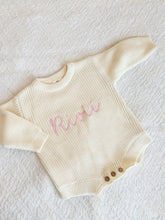 Load image into Gallery viewer, Knitted Romper Longsleeved with Name Embroidery - Pick your Color - BEBIMINE LLC