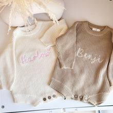 Load image into Gallery viewer, Knitted Romper Longsleeved with Name Embroidery - Pick your Color - BEBIMINE LLC
