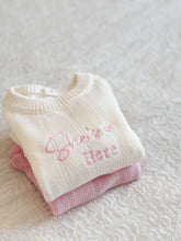 Load image into Gallery viewer, Knitted long sleeved Baby romper with Ruffle details- 2 colors available - BEBIMINE LLC