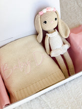 Load image into Gallery viewer, 2 pcs Gift Box with Personalised Blanket and handmade Crochet Bunny Girl- Pink Edition