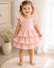 Load image into Gallery viewer, Layered Ruffle Dress, Criss Cross Back with Bow- Pink