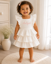 Load image into Gallery viewer, Layered Ruffle Dress, Criss Cross Back with Bow- white