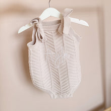 Load image into Gallery viewer, *Pre order* Structured Knitted Romper in Beige with Shoulder Straps - BEBIMINE LLC