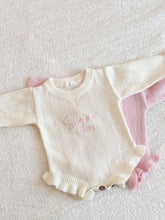 Load image into Gallery viewer, Knitted long sleeved Baby romper with Ruffle details- 2 colors available - BEBIMINE LLC