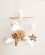 Load image into Gallery viewer, Baby hanging, dangling crib mobile , Bed Bell - Teddy, Moon, Clouds and Stars - BEBIMINE LLC
