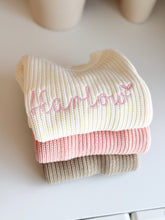 Load image into Gallery viewer, Knitted Romper Longsleeved with Name Embroidery - Pick your Color - BEBIMINE LLC