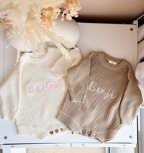 Load image into Gallery viewer, Knitted Romper Longsleeved with Name Embroidery - Pick your Color - BEBIMINE LLC