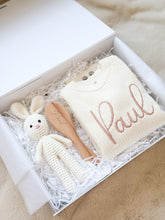 Load image into Gallery viewer, 3 pcs Giftbox (Knitted Romper, Brush Crochet Bunny) Embroidery included