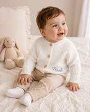 Load image into Gallery viewer, Personalized Knitted Cardigan – Ivory - BEBIMINE LLC