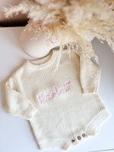 Load image into Gallery viewer, Knitted Romper Longsleeved with Name Embroidery - Pick your Color - BEBIMINE LLC