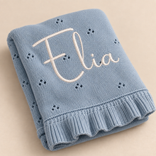 Load image into Gallery viewer, Personalized Pointelle Ruffle Baby Blanket