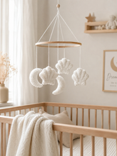 Load image into Gallery viewer, Baby hanging, dangling crib mobile , Bed Bell - Moon And Shells