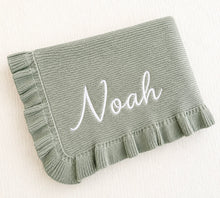 Load image into Gallery viewer, Sage Knitted Blanket with Ruffles - Pick your Color