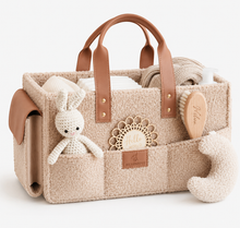 Load image into Gallery viewer, Nappy Caddy Organiser - Beige with Brown straps