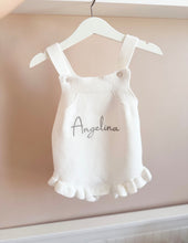 Load image into Gallery viewer, Ruffle Knit Baby Girl Romper – Optional Name Embroidery - BEBIMINE LLC