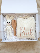 Load image into Gallery viewer, 3 pcs Giftbox (Knitted Romper, Brush Crochet Bunny) Embroidery included - BEBIMINE LLC