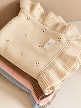 Load image into Gallery viewer, Personalized Pointelle Ruffle Baby Blanket