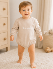 Load image into Gallery viewer, Bubble Romper, Baby Onesie , Oversized Jumpsuit with Name -beige