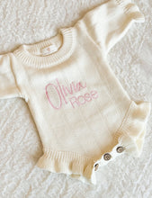 Load image into Gallery viewer, Knitted long sleeved Baby romper with Ruffle details- 2 colors available - BEBIMINE LLC