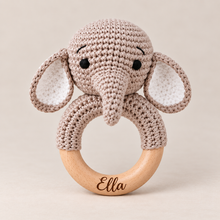 Load image into Gallery viewer, Personalised Premium Crochet Baby Rattle – Lion, Deer, Bear & Elephant