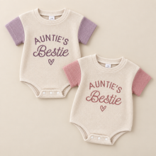 Load image into Gallery viewer, “Auntie’s Bestie” Short-Sleeve Waffle Baby Romper – Choose Your Colour