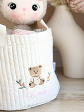 Load image into Gallery viewer, Teddy Embroidery Storage Basket - Personalised with Name - BEBIMINE LLC