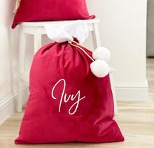 Load image into Gallery viewer, Luxury Velvet Santa Sack with Pom Moms- Personalized - BEBIMINE LLC