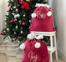 Load image into Gallery viewer, Luxury Velvet Santa Sack with Pom Moms- Personalized - BEBIMINE LLC
