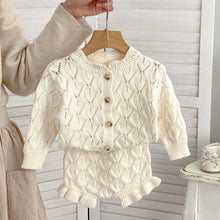 Load image into Gallery viewer, Knitted 2 pcs Clothes Set Hollow Out Long Sleeve Top and Shorts