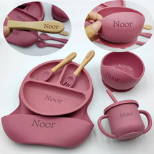 Load image into Gallery viewer, 6Pcs Silicone Tableware with Name- Pick your Color - BEBIMINE LLC