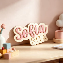 Load image into Gallery viewer, Personalized Double-Layer Wooden Name Sign – Two-Line Design