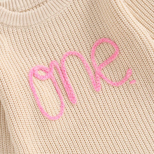 Load image into Gallery viewer, Girls Knited Romper with "One" Embroidery- Pick your Color - BEBIMINE LLC