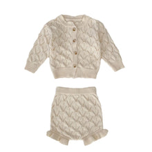 Load image into Gallery viewer, Knitted 2 pcs Clothes Set Hollow Out Long Sleeve Top and Shorts