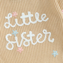 Load image into Gallery viewer, Knitted Sweater with Floral and  Letter Embroidery "Little Sister"- Pick your Color - BEBIMINE LLC