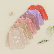 Load image into Gallery viewer, Knitted Sweater "Big Sister" Letter Flower Embroidery Jumper, Pullover- Pick your Color - BEBIMINE LLC