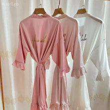 Load image into Gallery viewer, Personalized Bridesmaid Robes with a Ruffled Bridal Shower Dressing Gown Unique Wedding Day Robe For Bride Custom Ruffle Kimonos