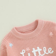Load image into Gallery viewer, Knitted Sweater with Floral and  Letter Embroidery "Little Sister"- Pick your Color - BEBIMINE LLC