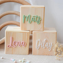 Load image into Gallery viewer, Customized Children's Piggy Bank with Acrylic Name Sign on  Wooden Box