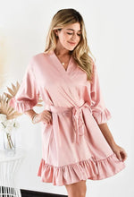 Load image into Gallery viewer, Personalized Bridesmaid Robes with a Ruffled Bridal Shower Dressing Gown Unique Wedding Day Robe For Bride Custom Ruffle Kimonos