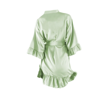 Load image into Gallery viewer, Personalized Bridesmaid Robes with a Ruffled Bridal Shower Dressing Gown Unique Wedding Day Robe For Bride Custom Ruffle Kimonos