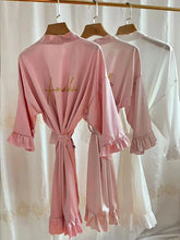Load image into Gallery viewer, Personalized Bridesmaid Robes with a Ruffled Bridal Shower Dressing Gown Unique Wedding Day Robe For Bride Custom Ruffle Kimonos
