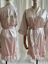 Load image into Gallery viewer, Personalized Bridesmaid Robes with a Ruffled Bridal Shower Dressing Gown Unique Wedding Day Robe For Bride Custom Ruffle Kimonos