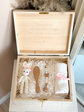 Load image into Gallery viewer, Open Little Treasures pink baby gift box and engraved lid