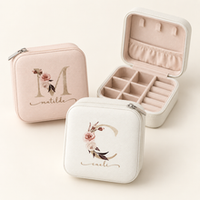 Load image into Gallery viewer, Personalised floral jewellery boxes in blush pink and ivory with custom names