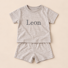 Load image into Gallery viewer, Personalised Organic Cotton Baby T-Shirt & Shorts Set – Light Grey