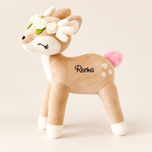 Load image into Gallery viewer, Personalised Plush Deer with Flower Wreath – 35 cm