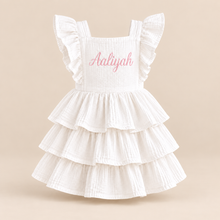Load image into Gallery viewer, Personalised White Organic Cotton Ruffle Dress