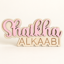 Load image into Gallery viewer, Personalized double-layer wooden two-line name sign in pink and natural wood