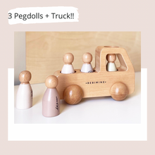 Load image into Gallery viewer, BUNDLE Wooden Truck + Peg Doll Set - BEBIMINE LLC